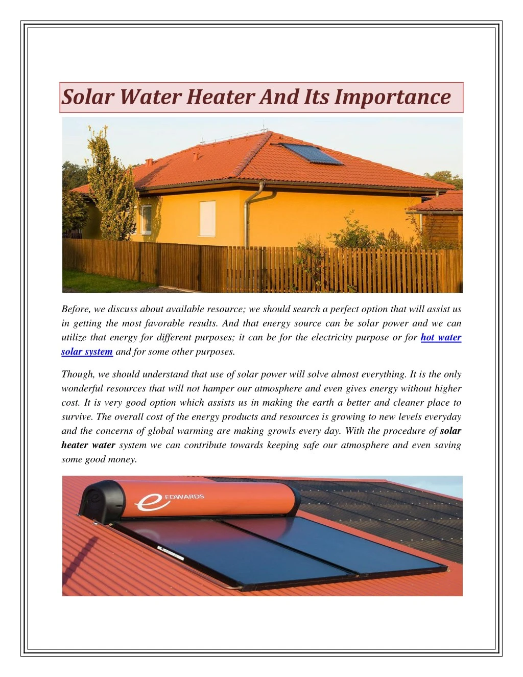 solar water heater and its importance