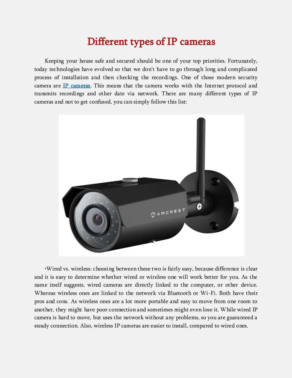 d different types of ip cameras ifferent types