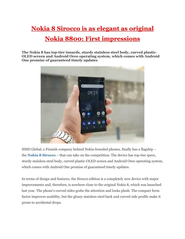 Nokia 8 Sirocco is as elegant as original Nokia 8800: First impressions
