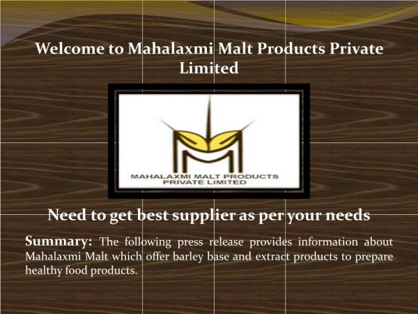 Barley Malt Powder, Barley Malt Extract - Mahalaxmi Malt Products Private Limited