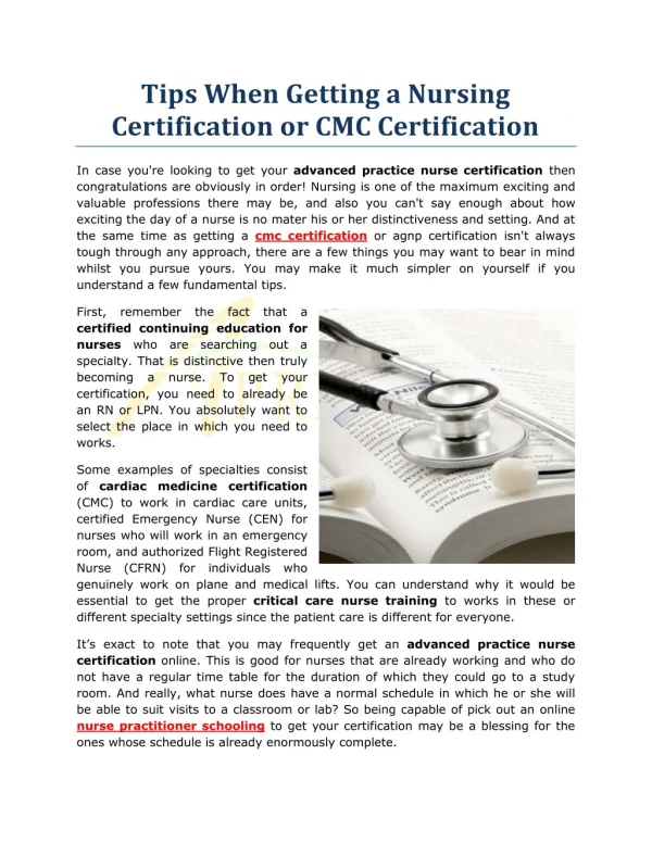 Tips When Getting a Nursing Certification or CMC Certification