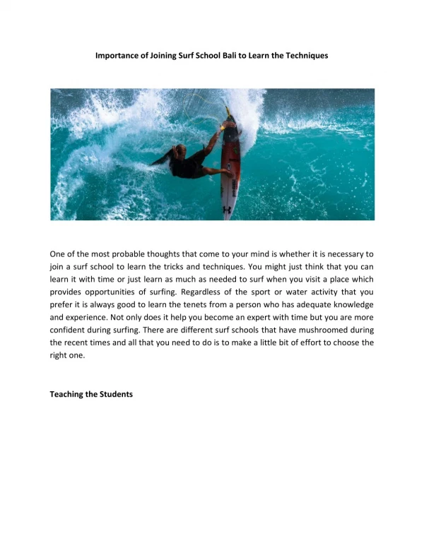 Importance of Joining Surf School Bali to Learn the Techniques