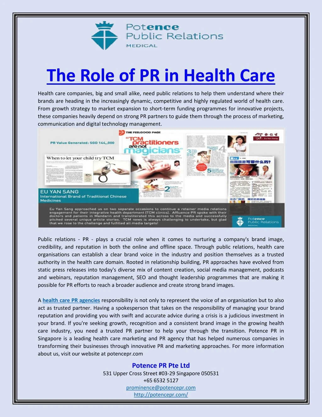 the role of pr in health care