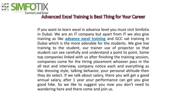 Advanced Excel Training is Best Thing for Your Career