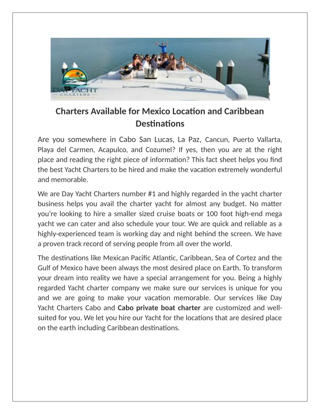 charters available for mexico location