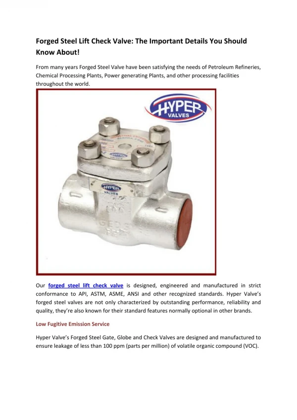 Forged Steel Lift Check Valve: The Important Details You Should Know About!
