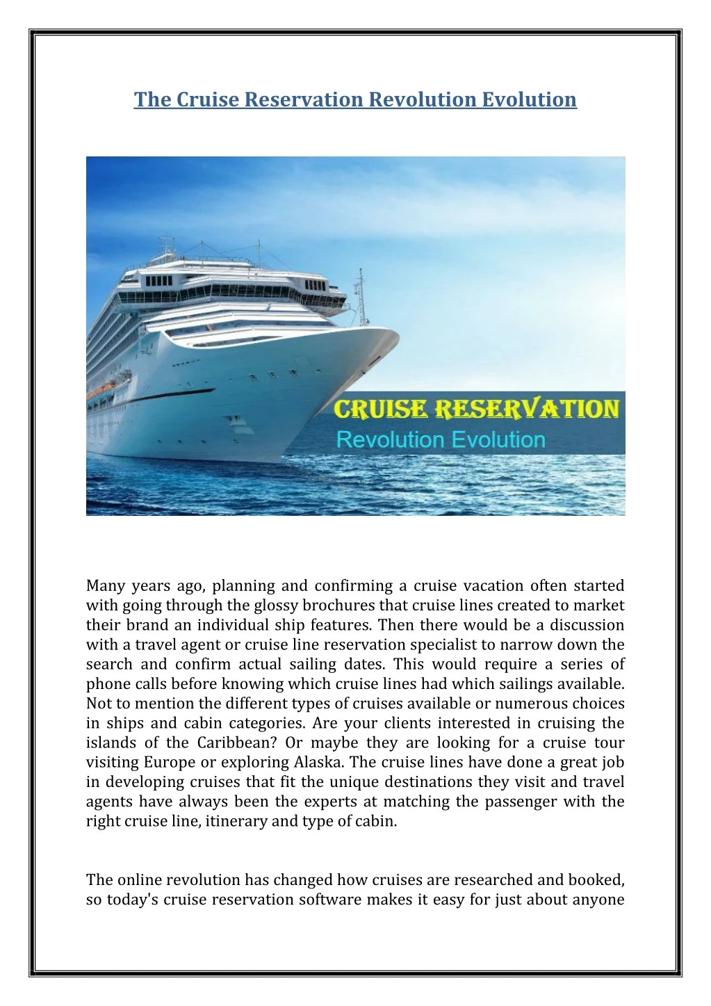 the cruise reservation revolution evolution