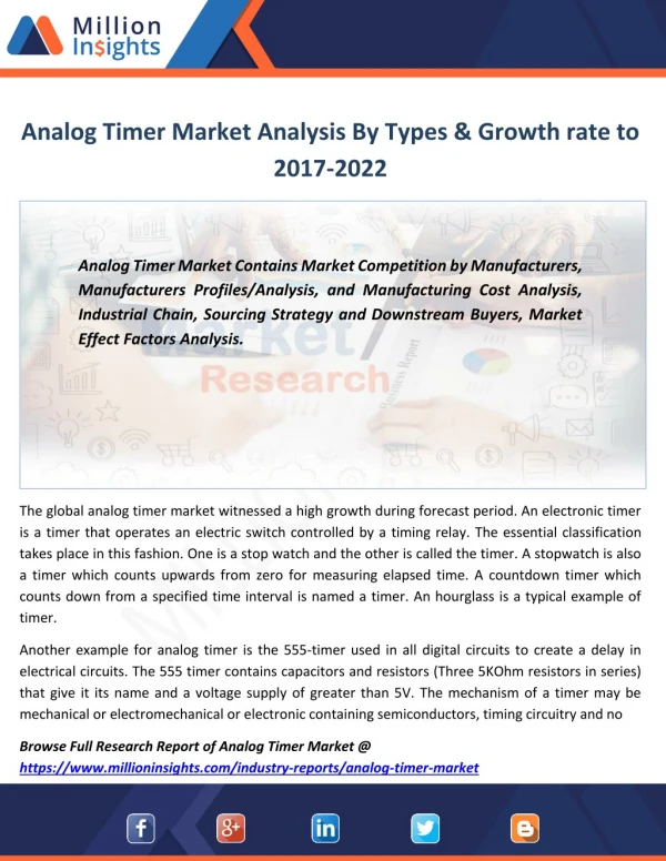 Analog Timer Market Growth Rate, Top Manufacturers, Outlook 2017-2022