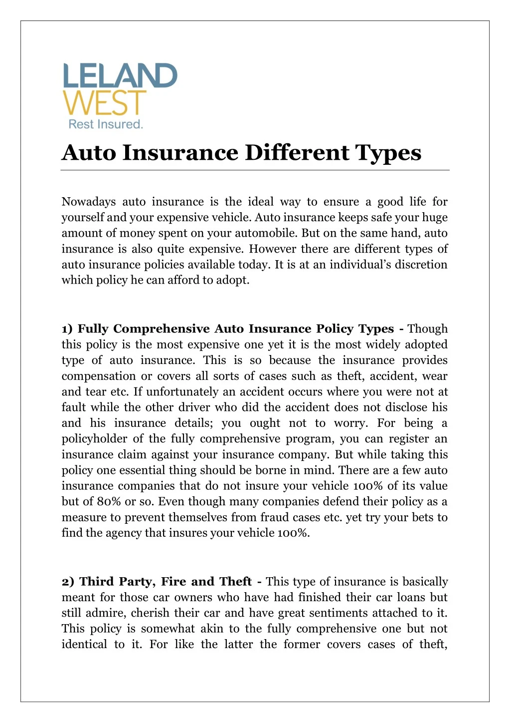 auto insurance different types