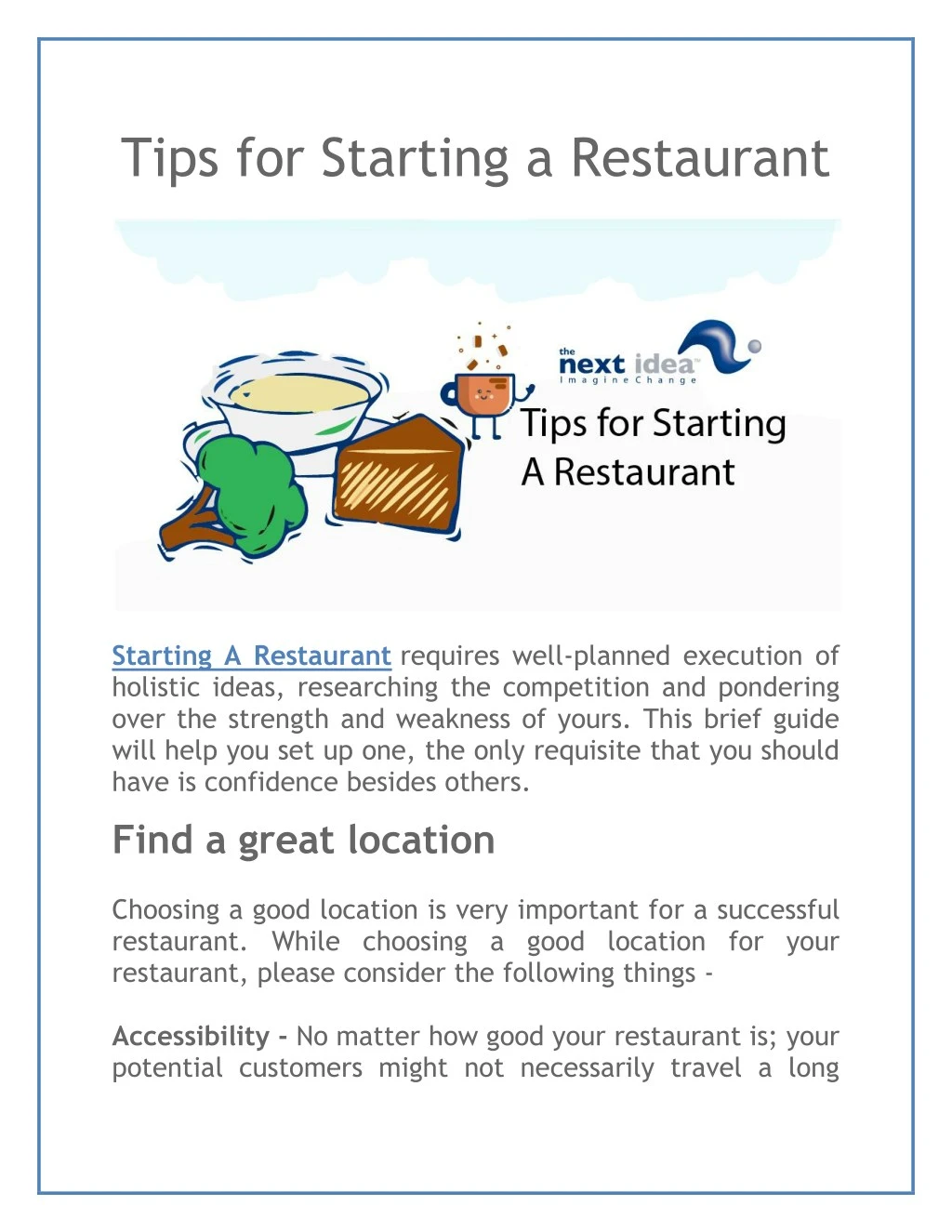 tips for starting a restaurant