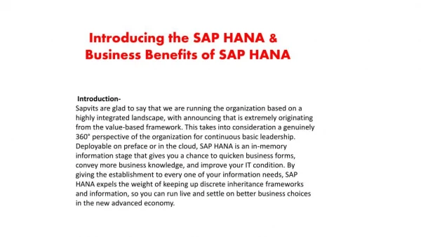 SAP HANA Basics PPT