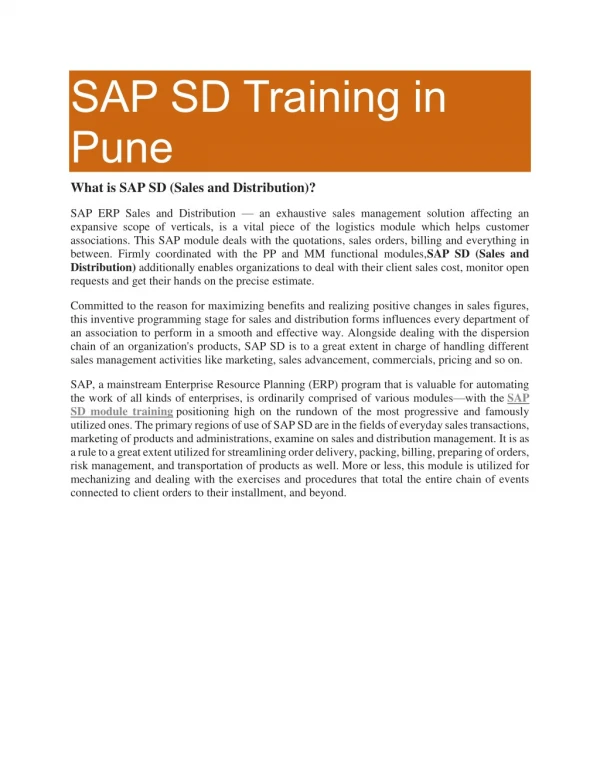 SAP SD Training PDF