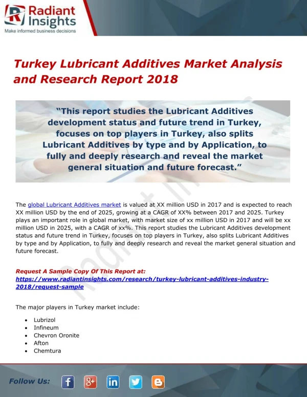 Turkey Lubricant Additives Market Analysis and Research Report 2018
