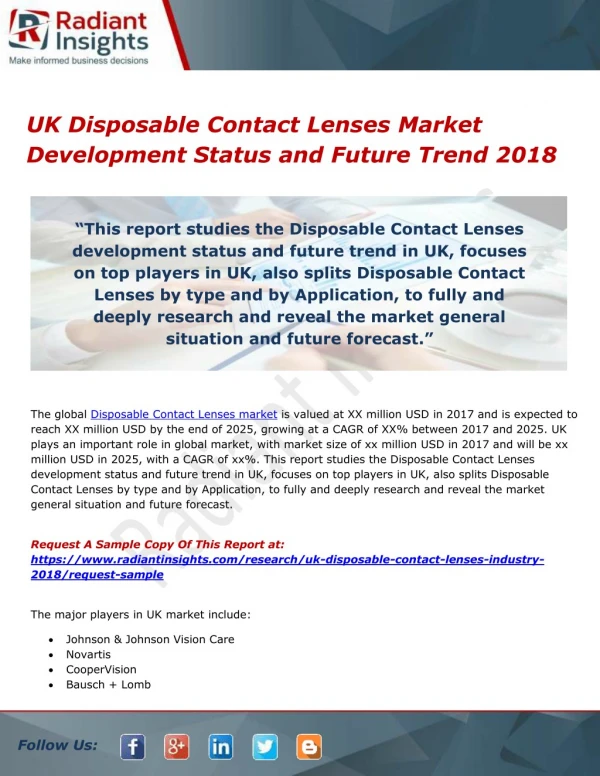 UK Disposable Contact Lenses Market Development Status and Future Trend 2018