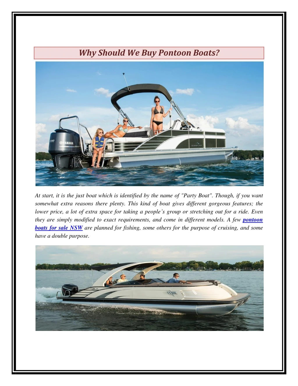 why should we buy pontoon boats
