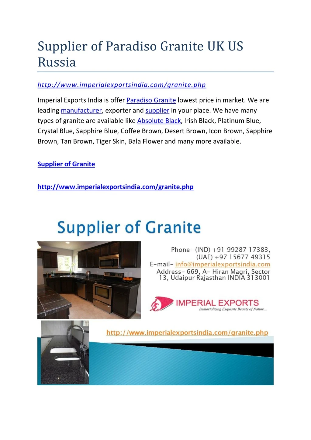 supplier of paradiso granite uk us russia