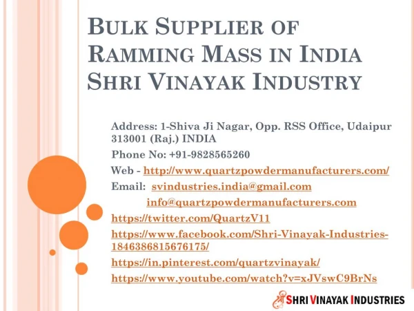 Bulk Supplier of Ramming Mass in India Shri Vinayak Industry