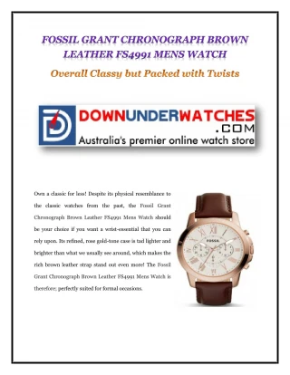 FOSSIL GRANT CHRONOGRAPH BROWN LEATHER FS4991 MENS WATCH - slide 1