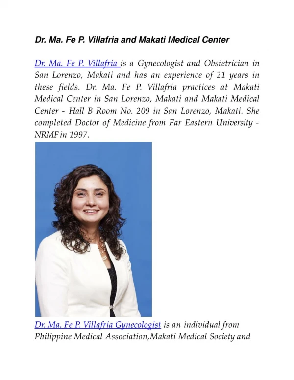 Dr. Ma. Fe P. Villafria and Makati Medical Center