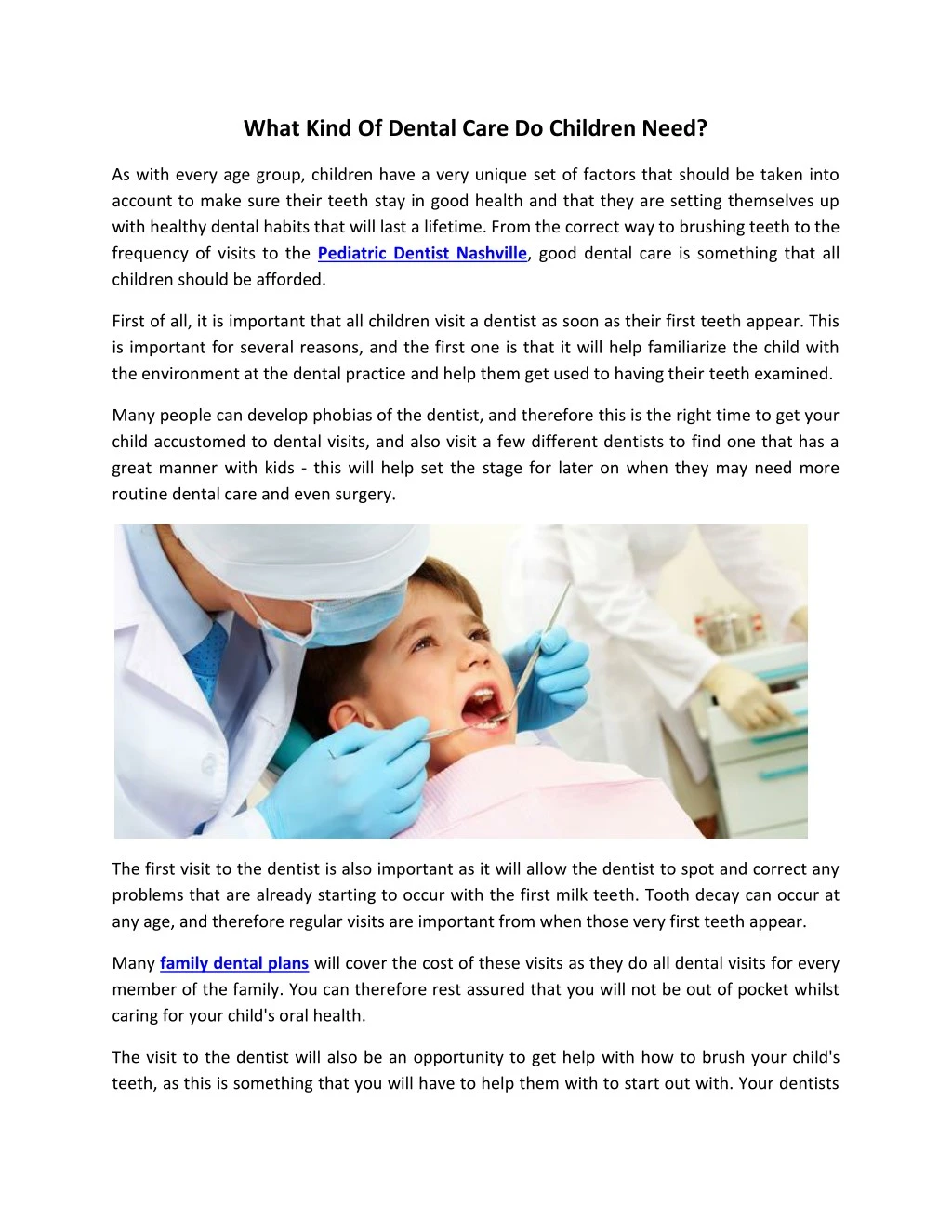 what kind of dental care do children need