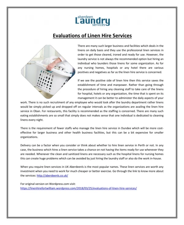 Evaluations of Linen Hire Services