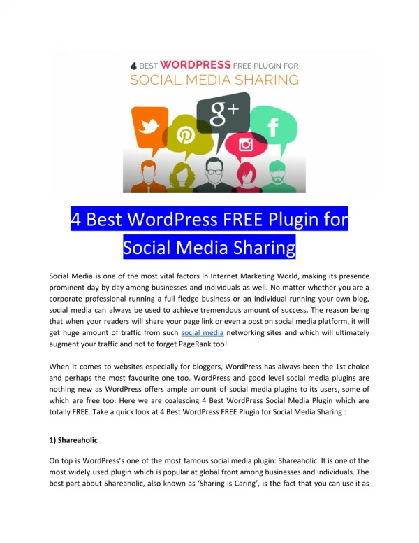 4 Best WordPress FREE Plugin for Social Media Sharing
