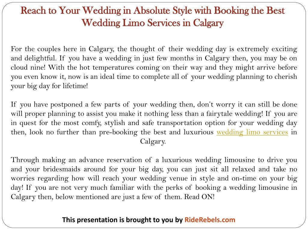 reach to your wedding in absolute style with