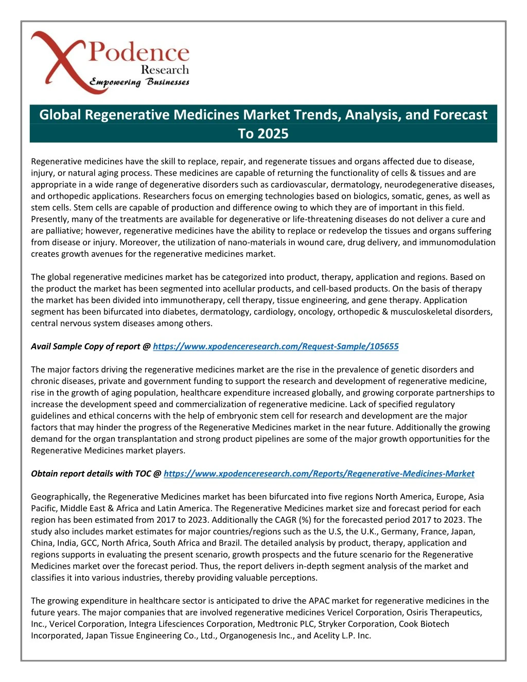 global regenerative medicines market trends