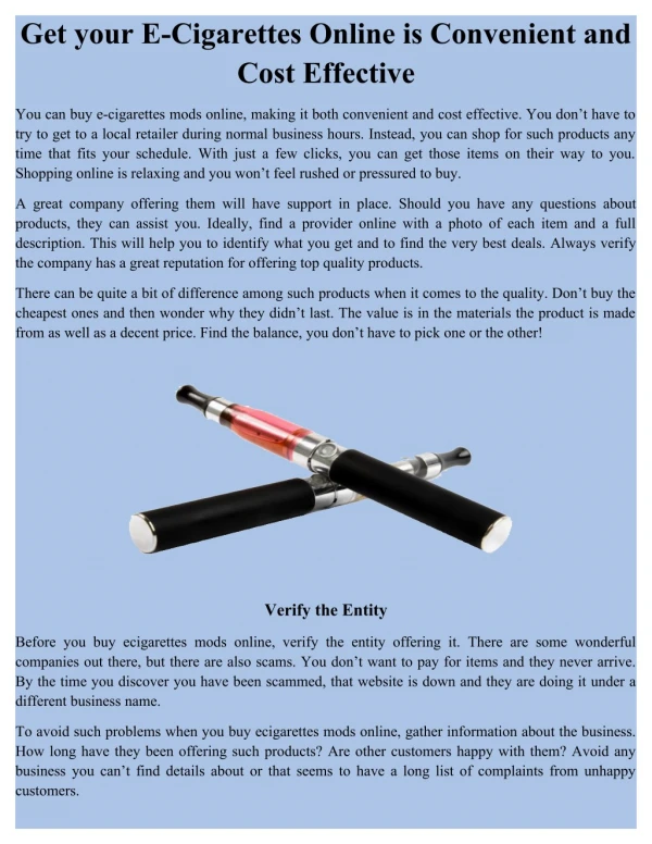 Get your E-Cigarettes Online is Convenient and Cost Effective