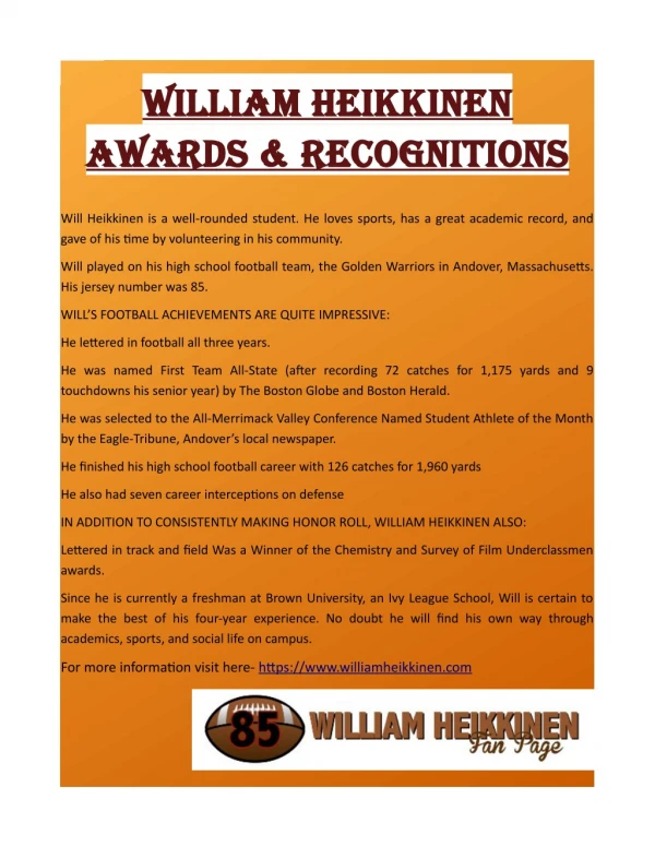 WILLIAM HEIKKINEN AWARDS & RECOGNITIONS