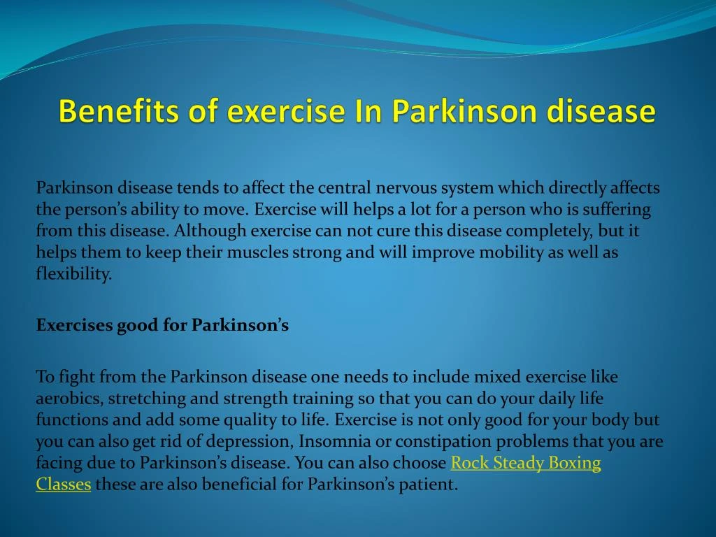 benefits of exercise in parkinson disease