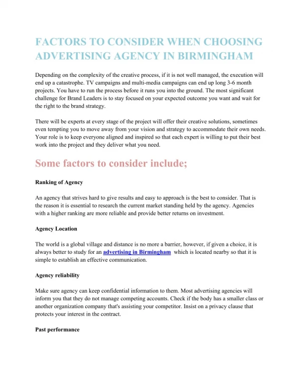 Factors to Consider when Choosing Advertising Agency in Birmingham