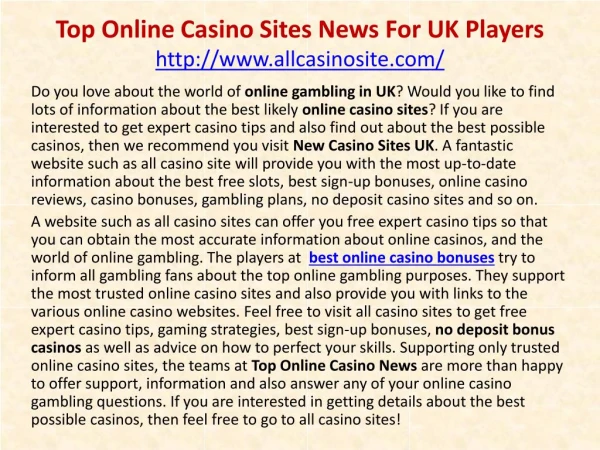 Top Online Casino Sites News For UK Players