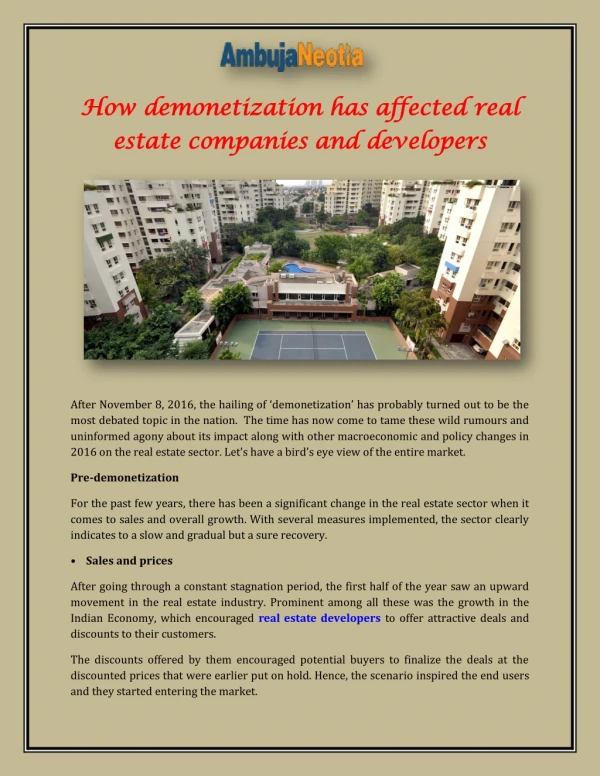 How demonetization has affected real estate companies and developers
