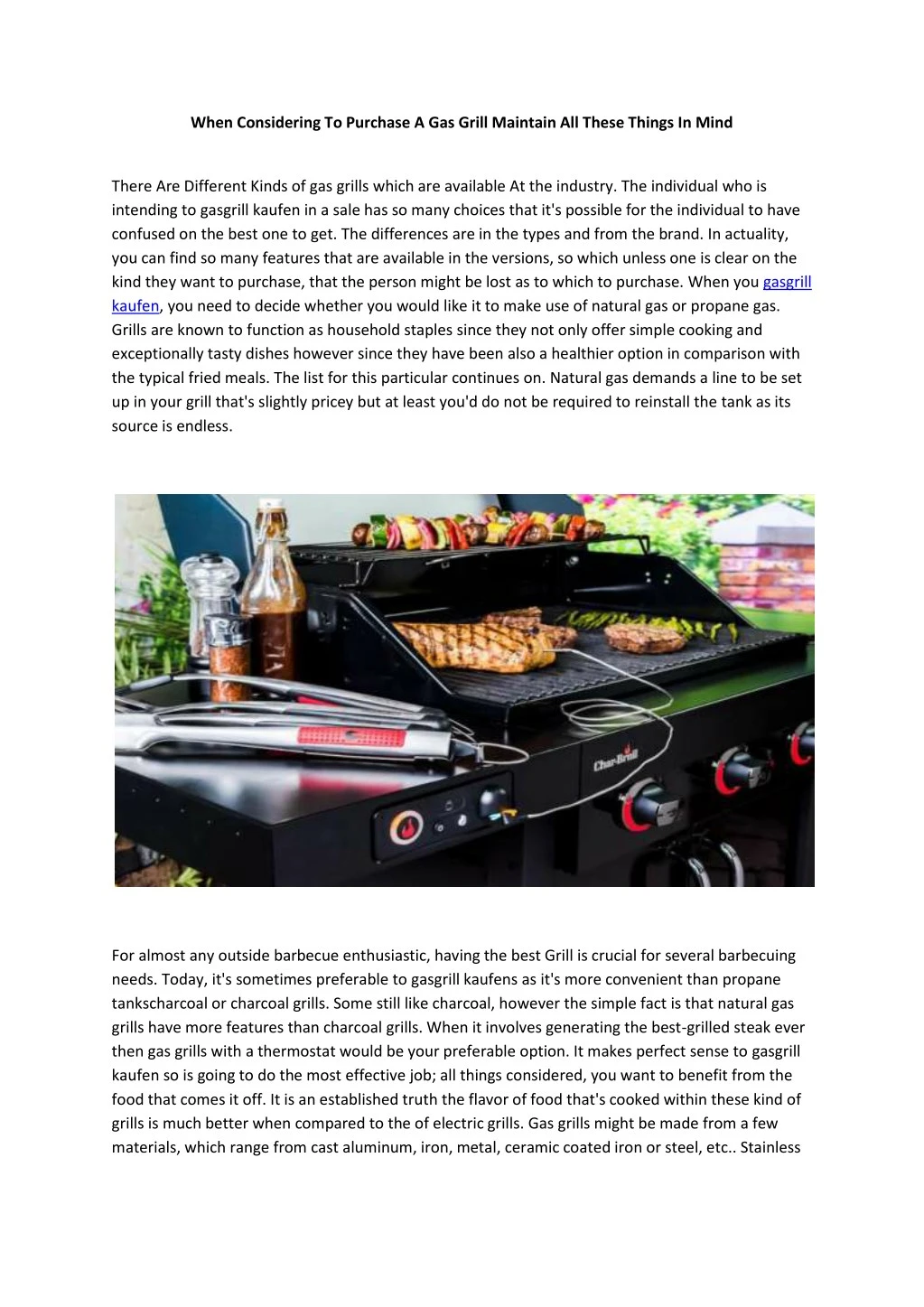 when considering to purchase a gas grill maintain