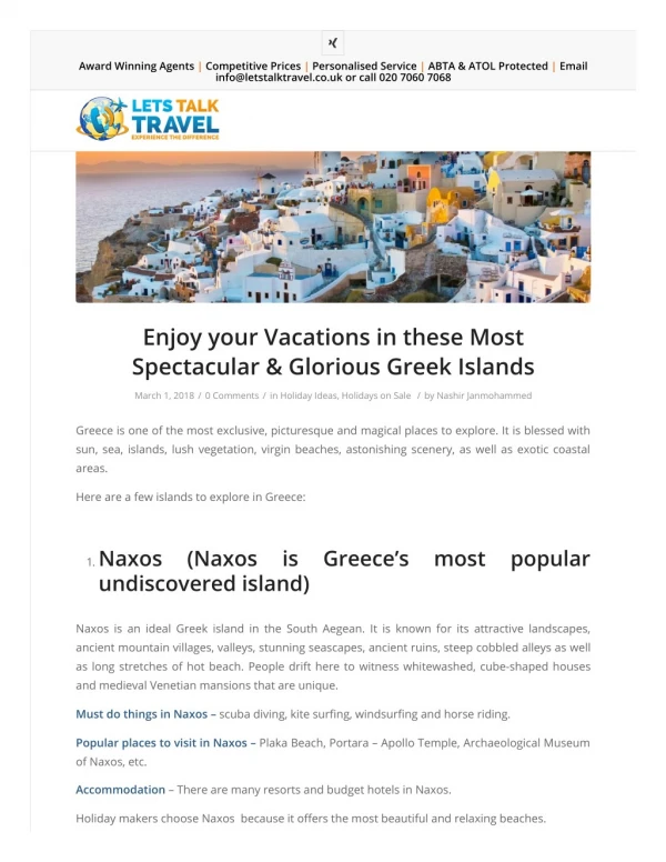 Enjoy your Vacations in Greek Islands