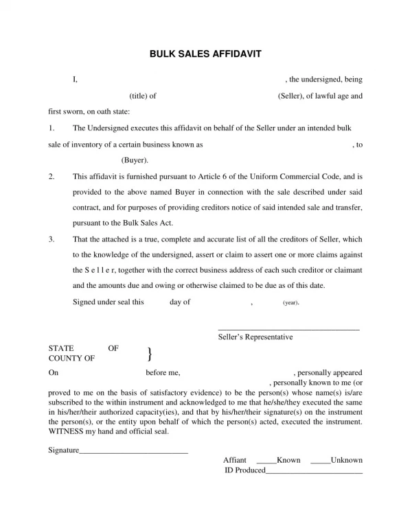 Bulk Sales Affidavit PDF Form