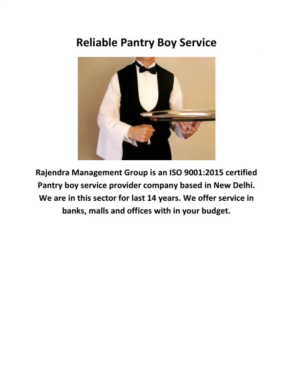 Reliable Pantry Boy Services in New Delhi