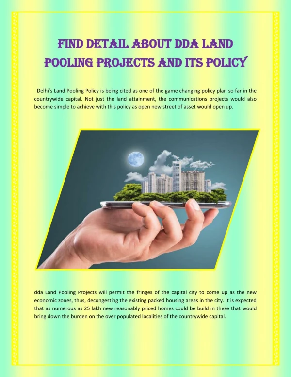 Find Detail About DDA Land Pooling Projects And Its Policy