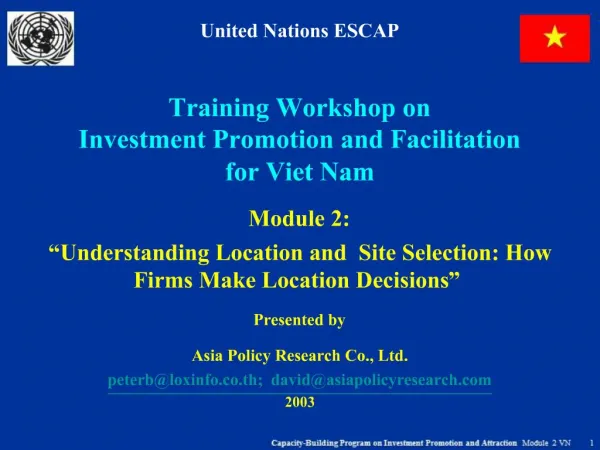 Training Workshop on Investment Promotion and Facilitation for Viet Nam