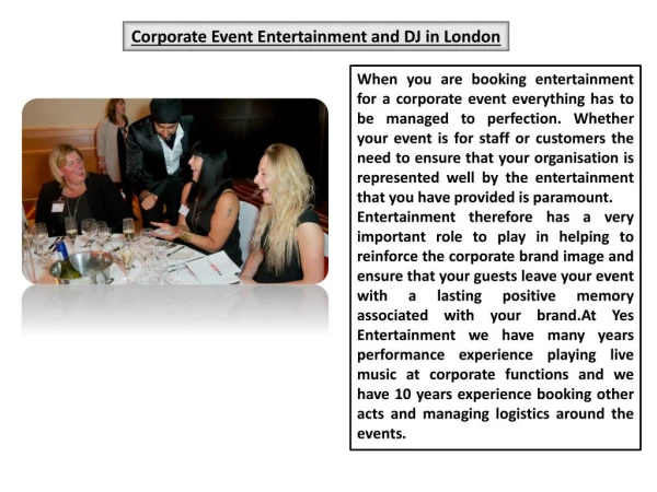 Corporate Event Wedding Entertainment Agency in London