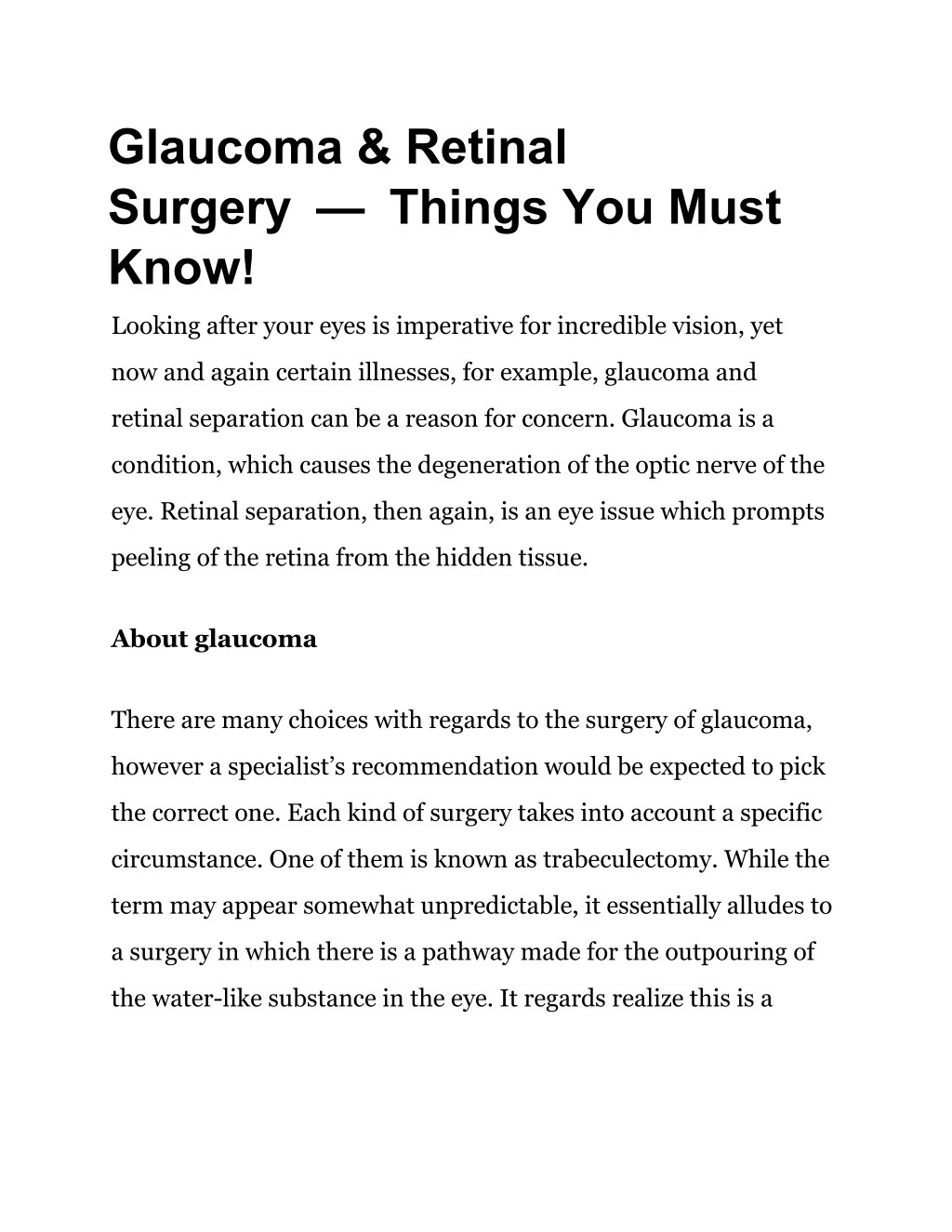 glaucoma retinal surgery things you must know