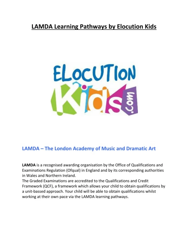 LAMDA Learning Pathways by Elocution Kids