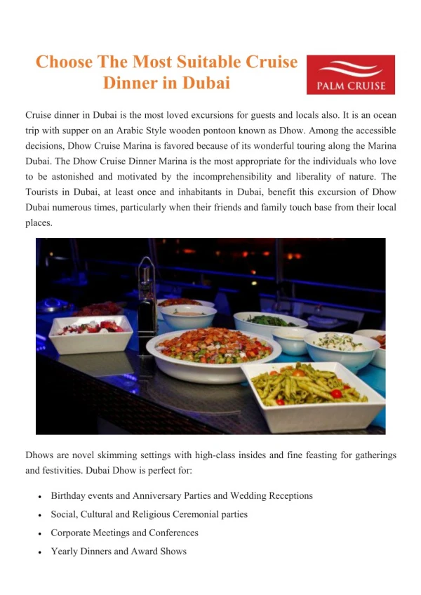 Choose The Most Suitable Cruise Dinner in Dubai