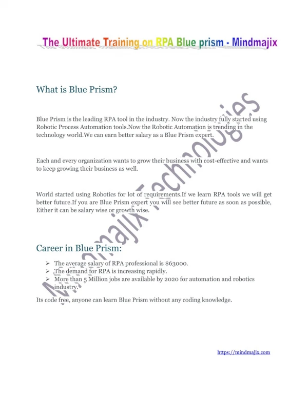 Blue Prism Online Training | RPA Blue Prism In Action - Mindmajix