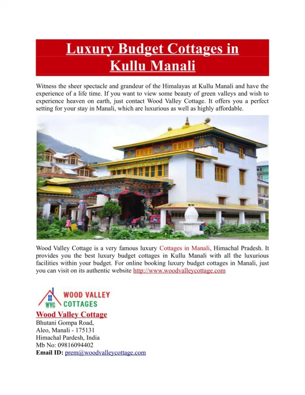 Luxury Budget Cottages in Kullu Manali