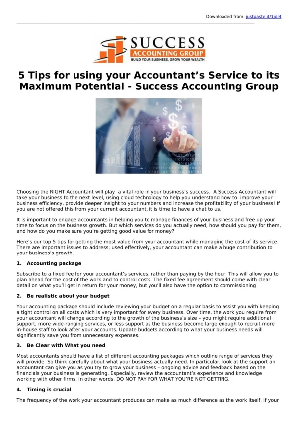5 Tips for using your Accountantâ€™s Service to its Maximum Potential - Success Accounting Group
