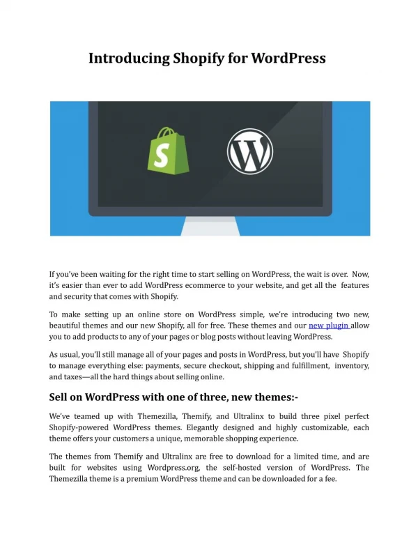 Introducing Shopify for WordPress