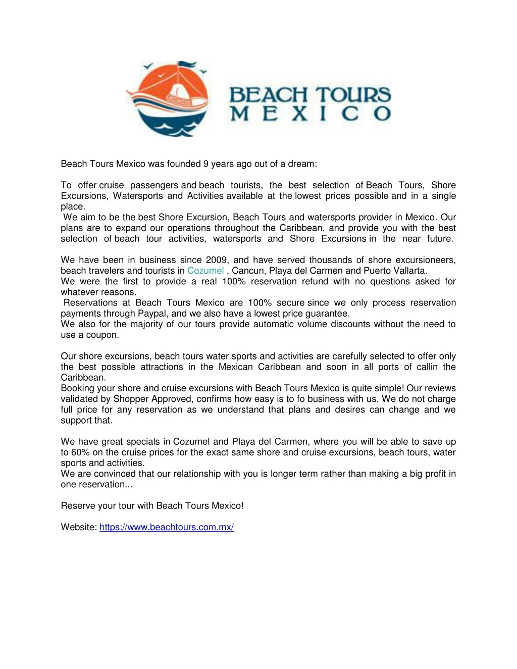 beach tours mexico was founded 9 years