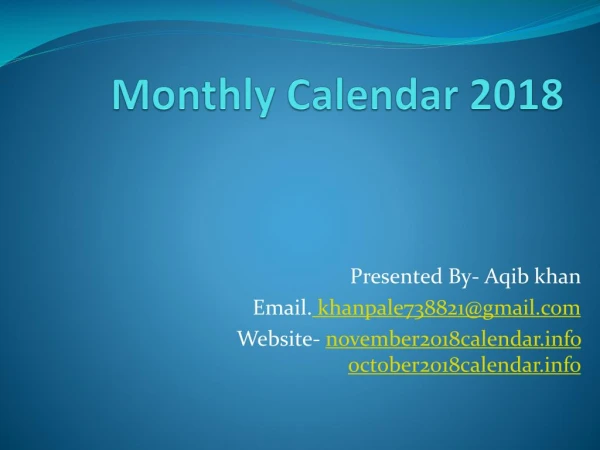 Monthly calendar 2018